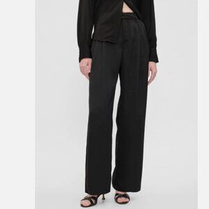 GAP Easy Crepe Drapey Pleated Black Loose Straight Elastic Pants Size 2 NEW $80